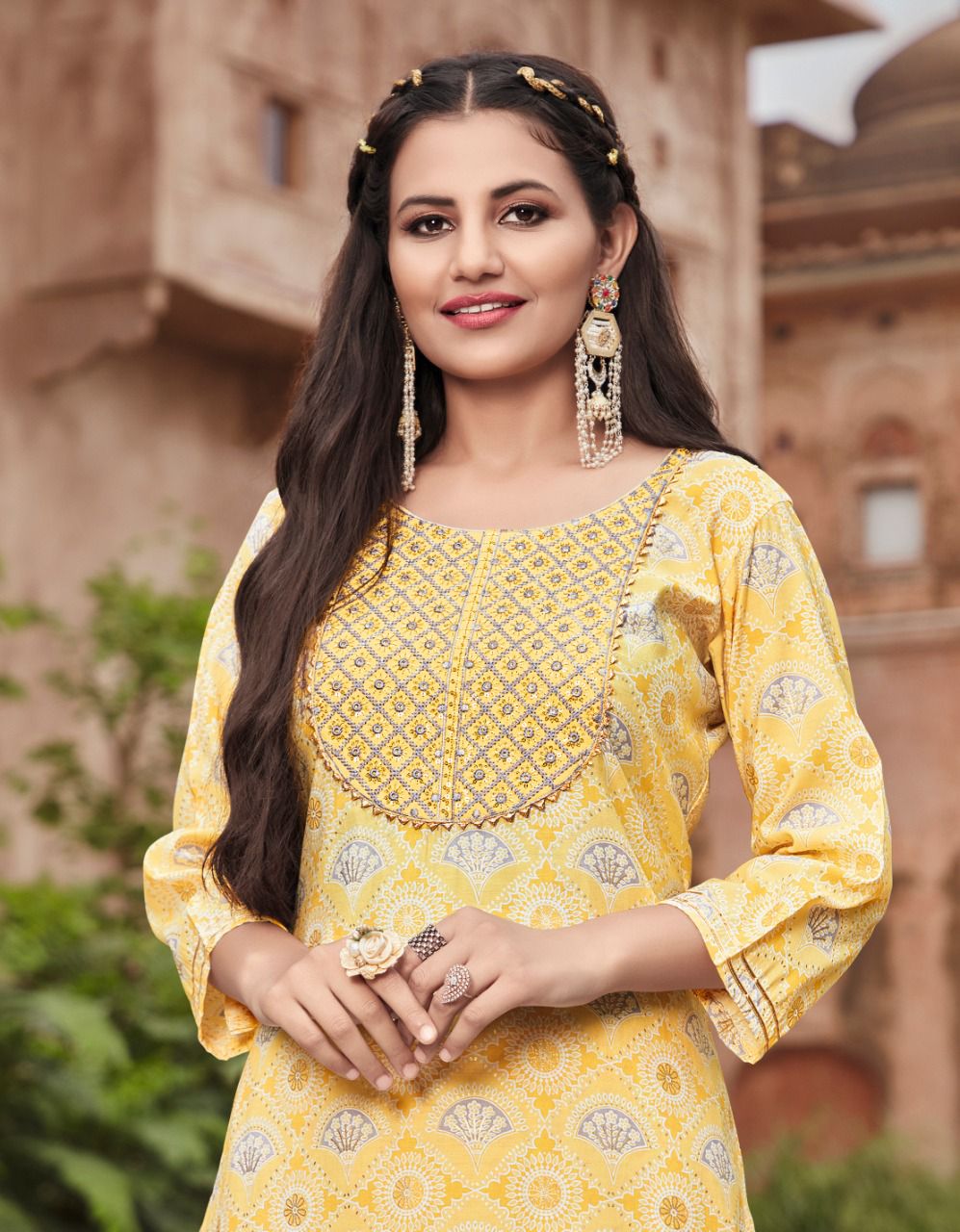 Goldy 1 Fancy Latest Designer Ethnic Wear Foil Print Kurti With Bottom Collection
